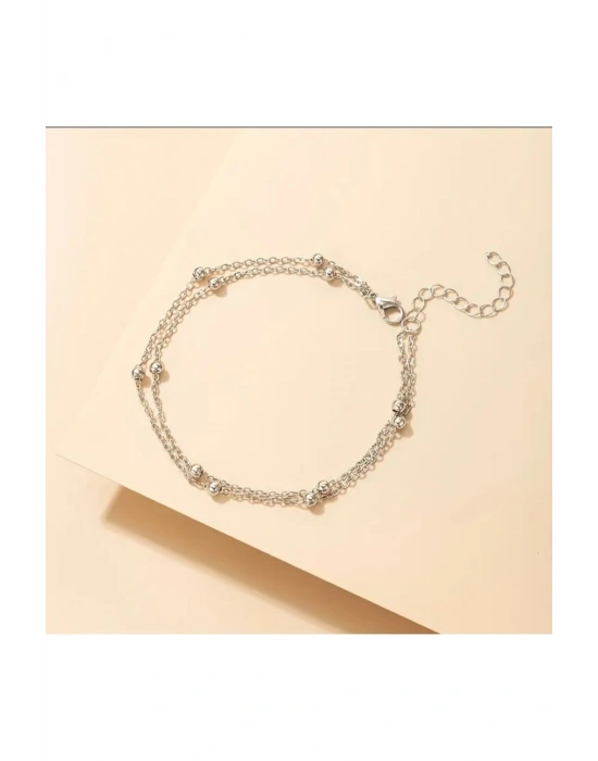 Top Boncuklu Çelik İki Katmanlı Halhal (Gümüş)