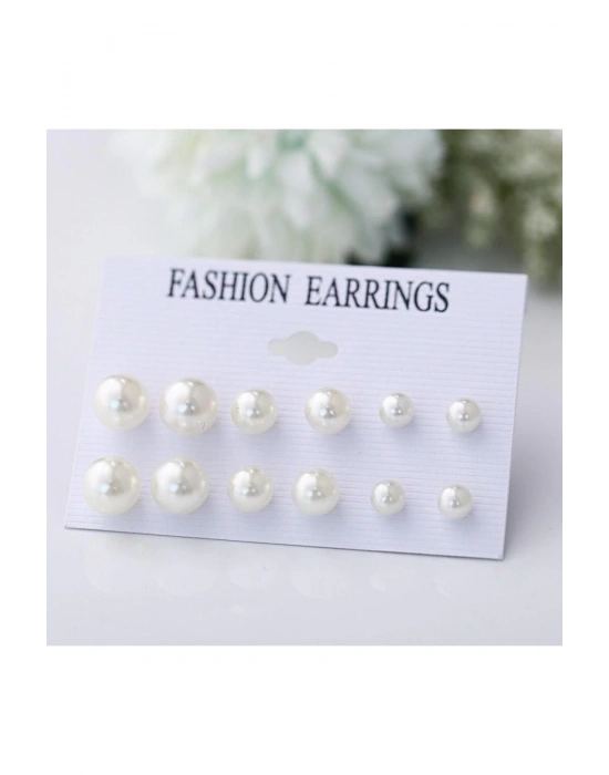 Top İnci Küpe 12 Adet (Ekru)