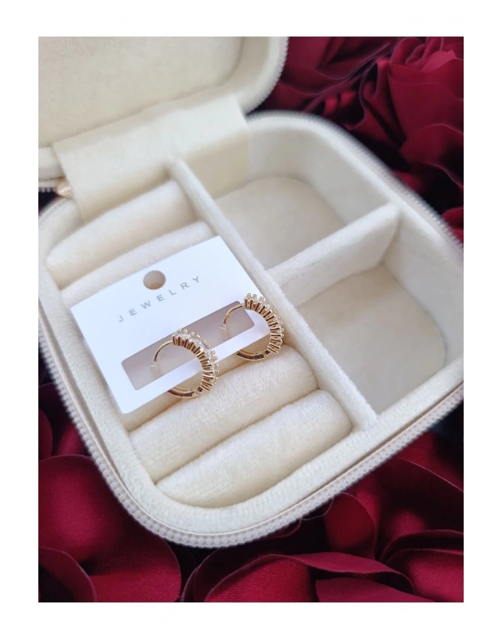 Vintage Baget Taşlı Gold Halka Küpe (Altın)