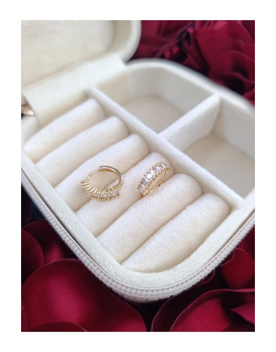 Vintage Baget Taşlı Gold Halka Küpe (Altın)