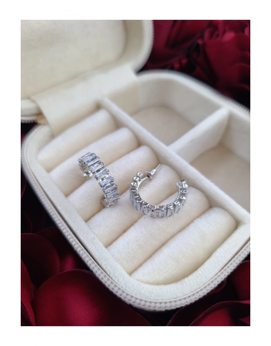 Vintage Baget Taşlı Küpe (Gümüş)