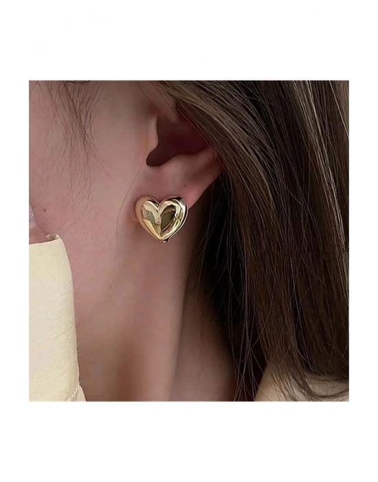 Vintage Çelik Minimal Kalp Figür Küpe (Gold)