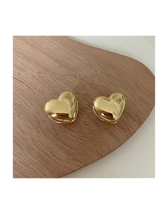 Vintage Çelik Minimal Kalp Figür Küpe (Gold)