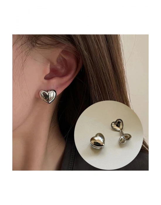 Vintage Çelik Minimal Kalp Figür Küpe (Gümüş)