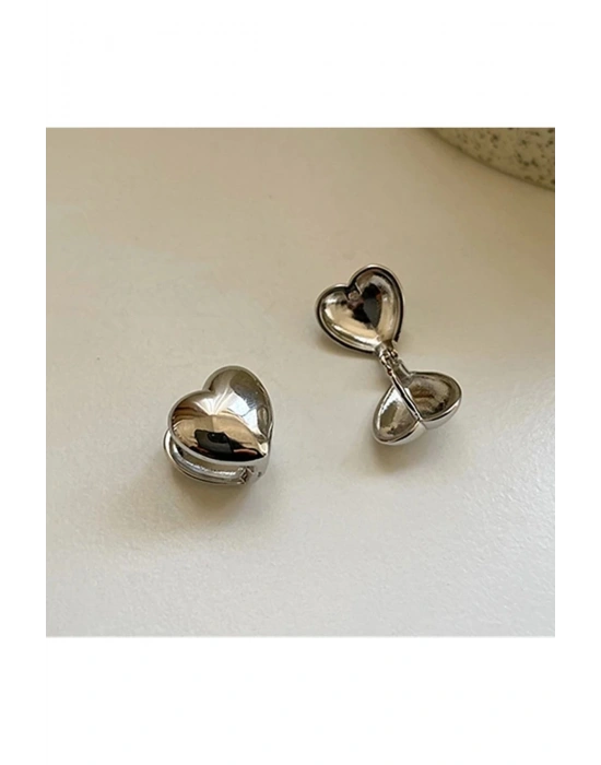Vintage Çelik Minimal Kalp Figür Küpe (Gümüş)