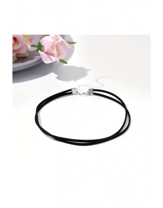 Vintage Çift Kat Deri Choker Kolye (Siyah)