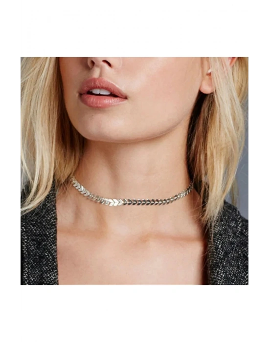 Vintage Gümüş Renk Helen Choker Kolye (Gümüş)