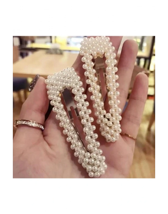 Vintage İki Adet İncili İçi Boş Üçgen Çıtçıt Toka