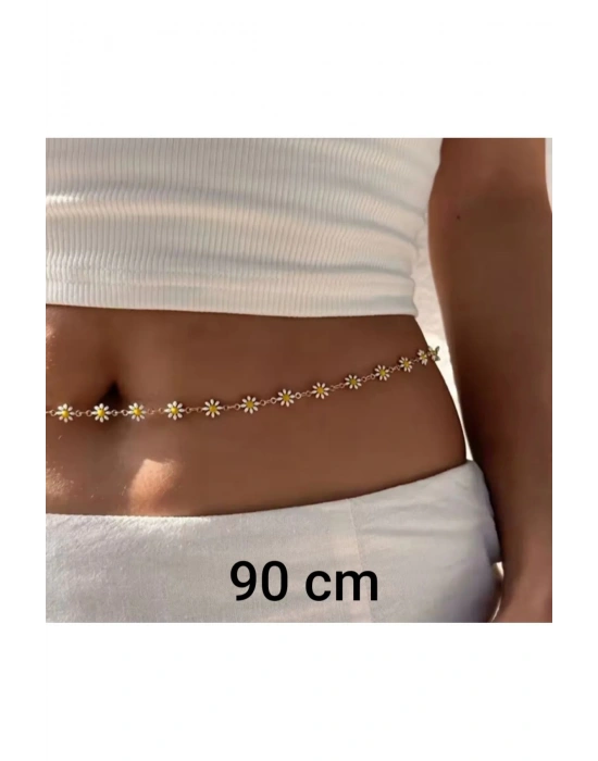 Vintage Papatya Bel Zinciri (Krem-Sarı)