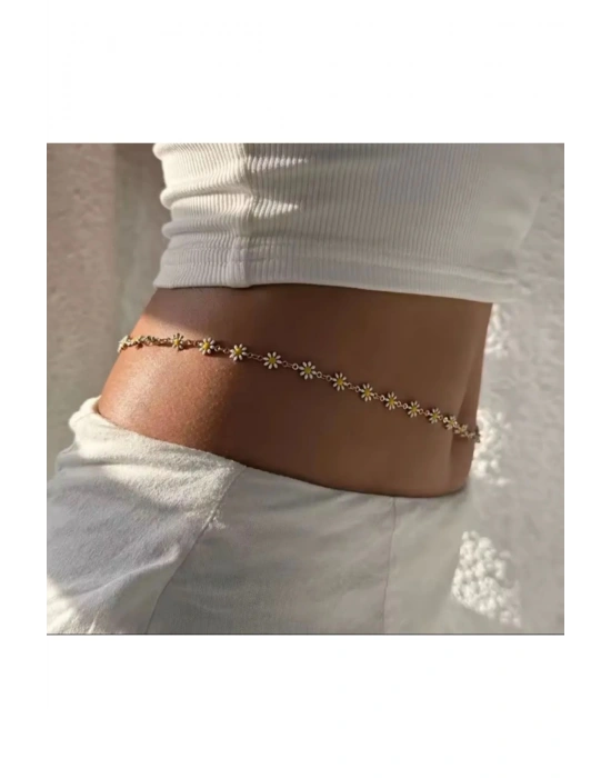 Vintage Papatya Bel Zinciri (Krem-sarı)