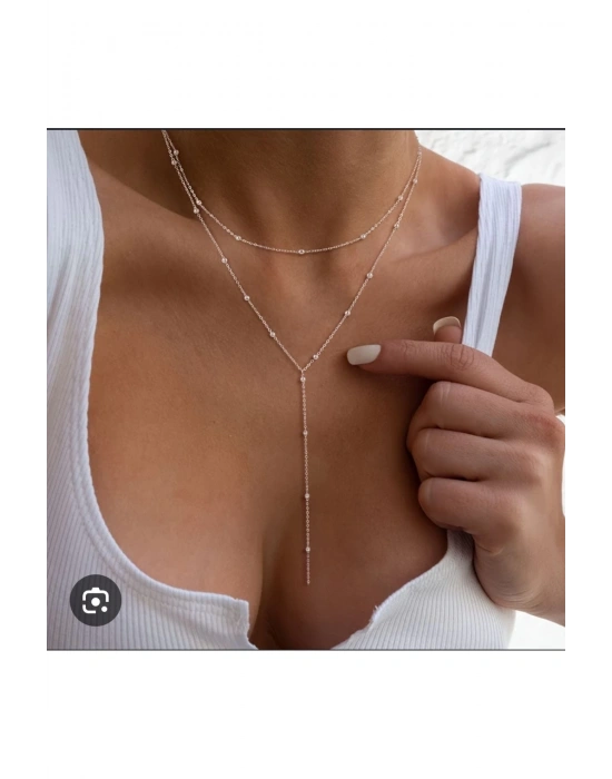 Vintage Top Zincirli Çift Kat Y Kolye (Gümüş)