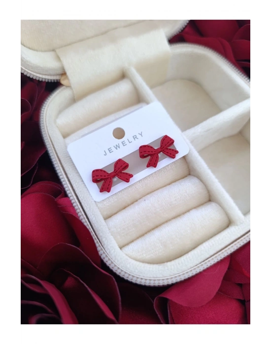 Yaz Kombini Zarif Fiyonk Model Renkli Küpe (Kırmızı)