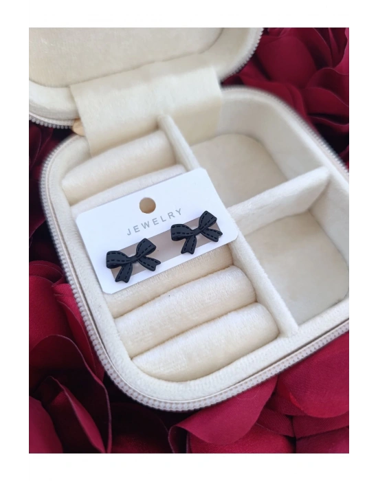 Yaz Kombini Zarif Fiyonk Model Renkli Küpe (Siyah)