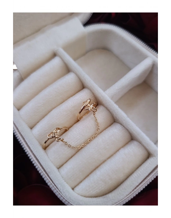 Yunus Balığı Figürlü Zincirli Çift Yüzük (Altın)