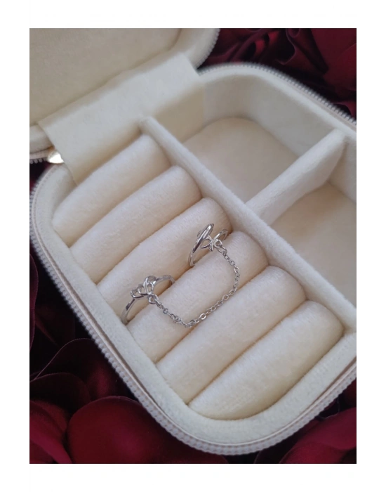 Yunus Balığı Figürlü Zincirli Çift Yüzük (Gümüş)