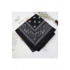 Vintage Siyah Renk Etnik Desen Kare Pamuklu Bandana Fular