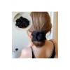 Vintage Siyah Saten Scrunchie Toka