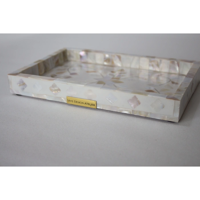 Firuz Sedef Kakma Mini Tepsi Beyaz