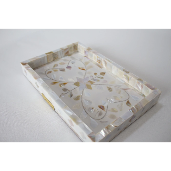 Firuz Sedef Kakma Mini Tepsi Beyaz