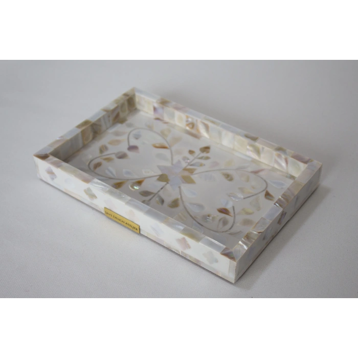 Firuz Sedef Kakma Mini Tepsi Beyaz