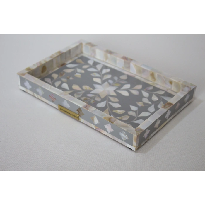 Firuz Sedef Kakma Mini Tepsi Gri