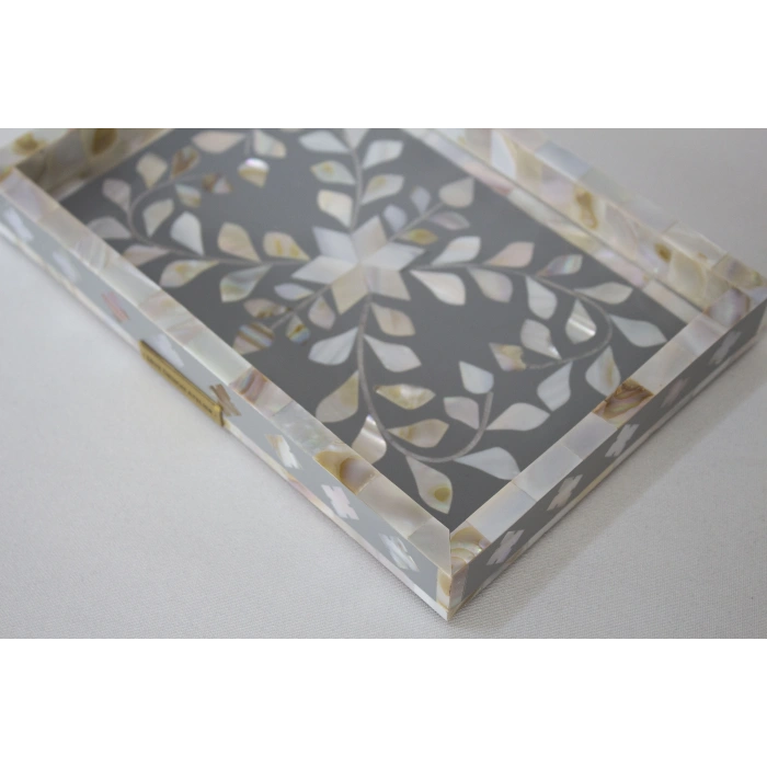 Firuz Sedef Kakma Mini Tepsi Gri