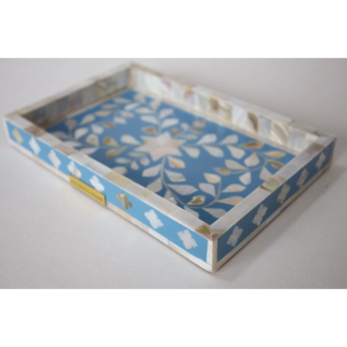 Firuz Sedef Kakma Mini Tepsi Mavi