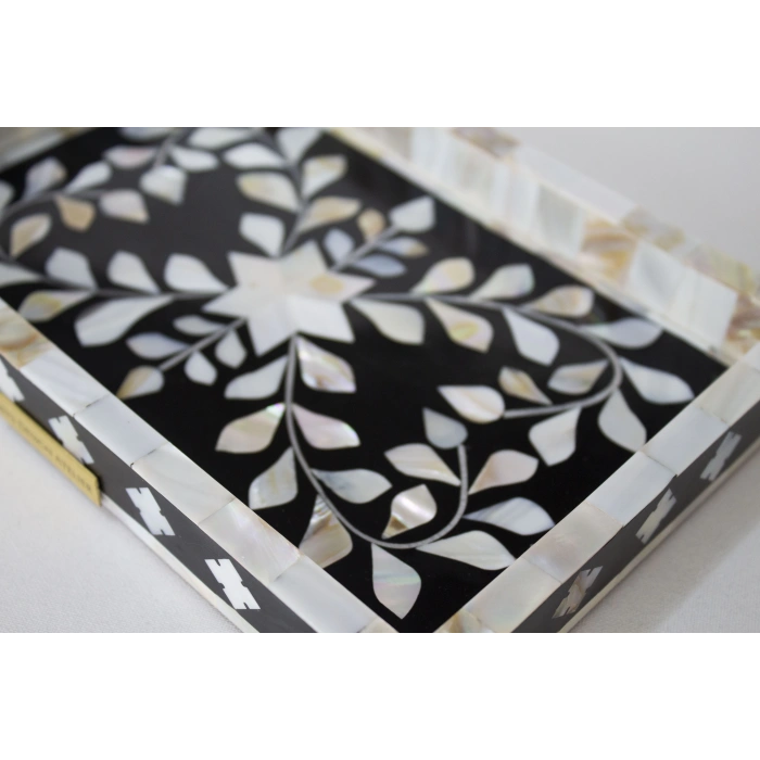 Firuz Sedef Kakma Mini Tepsi Siyah