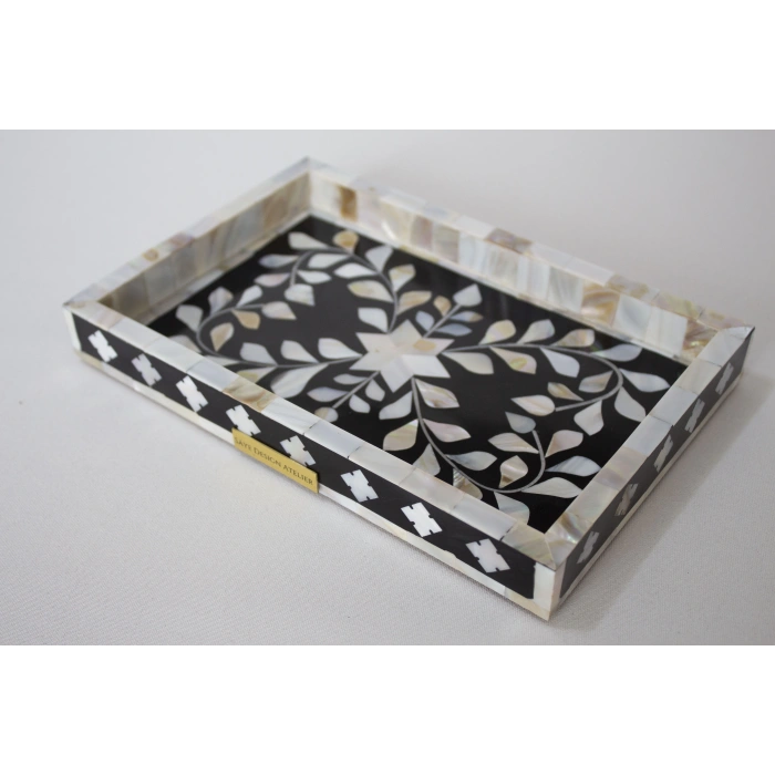 Firuz Sedef Kakma Mini Tepsi Siyah