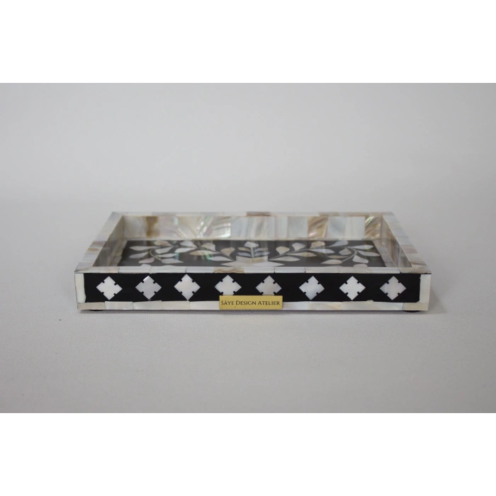 Firuz Sedef Kakma Mini Tepsi Siyah