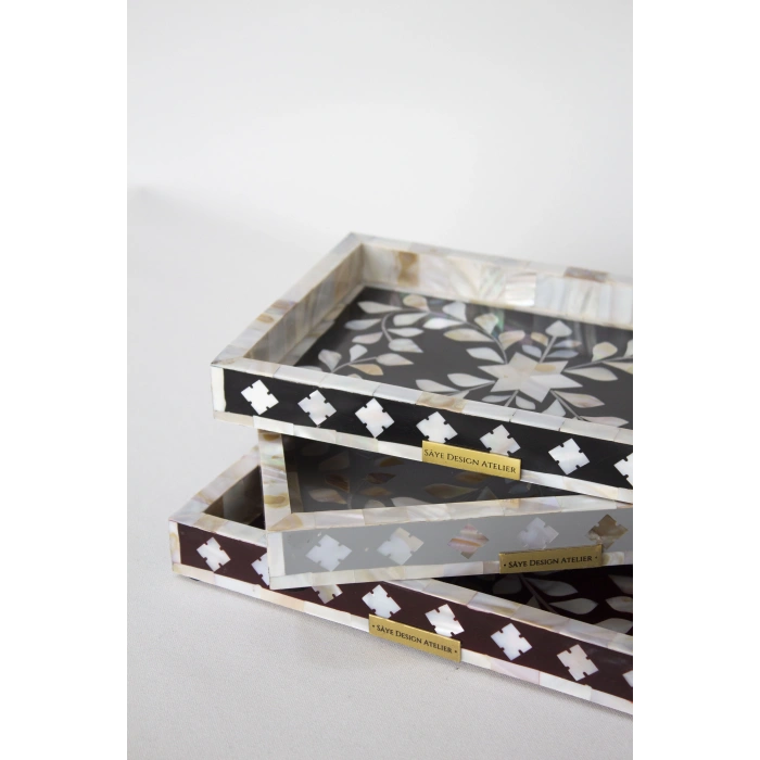 Firuz Sedef Kakma Mini Tepsi Siyah