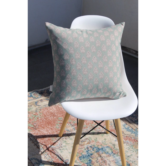 Mavi Tashni Keten Kırlent Kılıfı