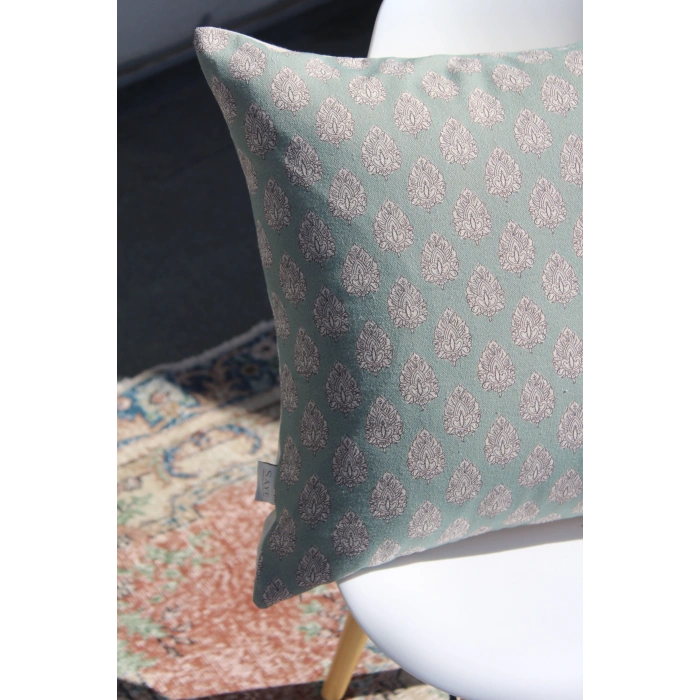 Mavi Tashni Keten Kırlent Kılıfı