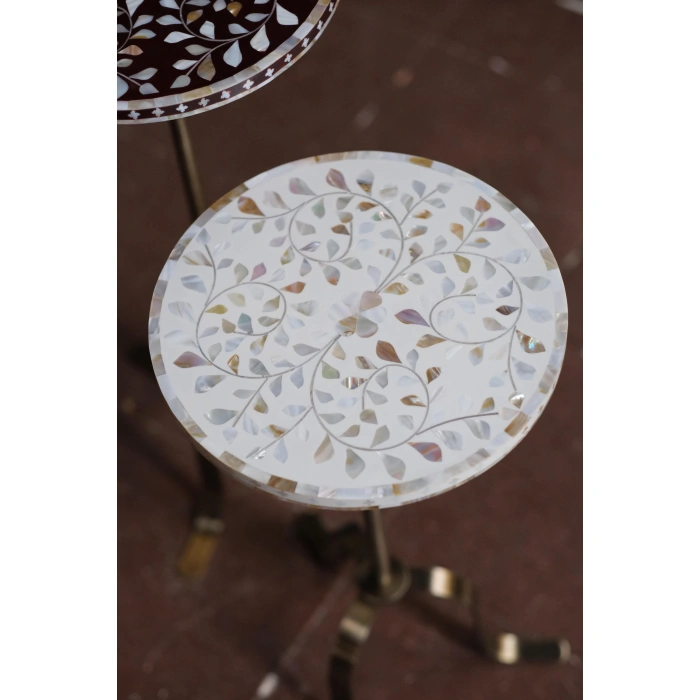 Beyaz Shiraz Sedef Kakma Kahve Sehpası