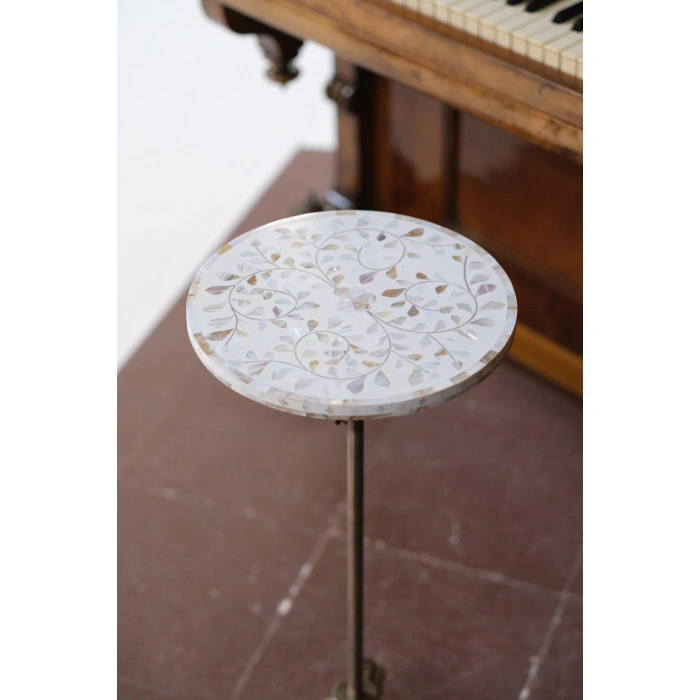 Beyaz Shiraz Sedef Kakma Kahve Sehpası