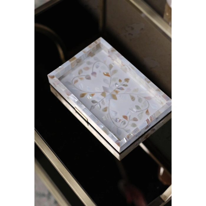 Firuz Sedef Kakma Mini Tepsi Beyaz