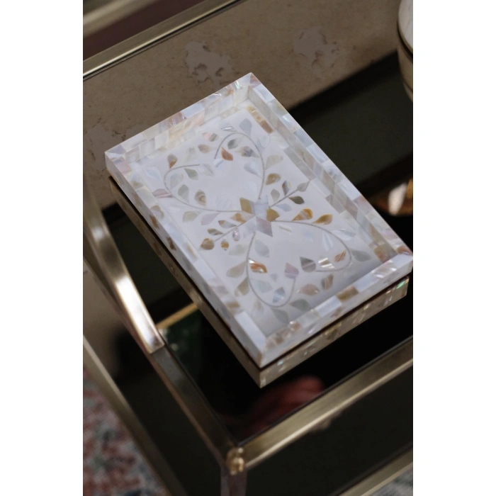 Firuz Sedef Kakma Mini Tepsi Beyaz