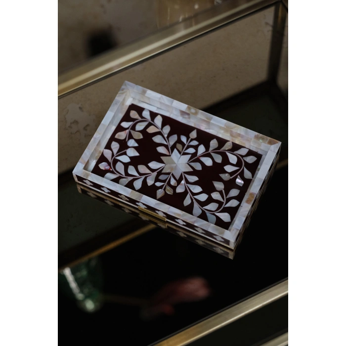 Firuz Sedef Kakma Mini Tepsi Bordo