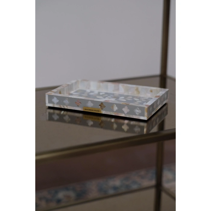 Firuz Sedef Kakma Mini Tepsi Gri