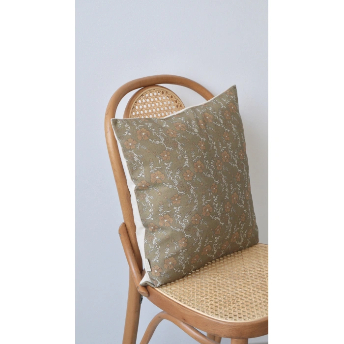 Haki Laleh Keten Kırlent Kılıfı