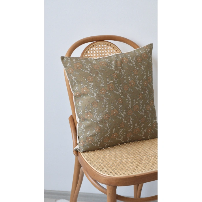 Haki Laleh Keten Kırlent Kılıfı