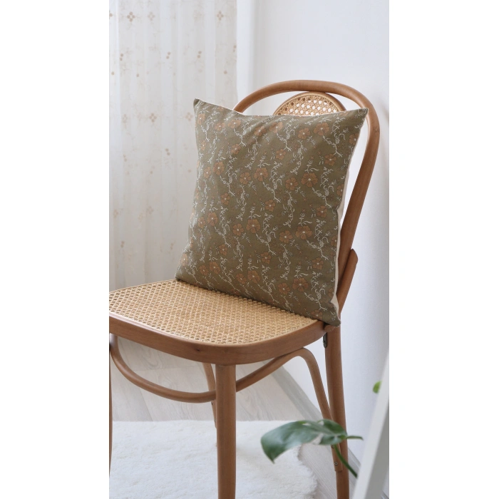 Haki Laleh Keten Kırlent Kılıfı