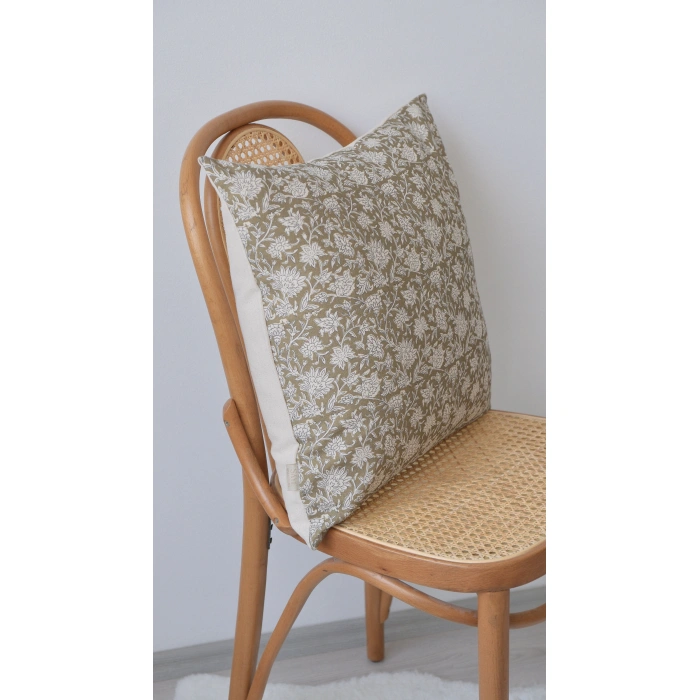 Haki Safia Keten Kırlent Kılıfı