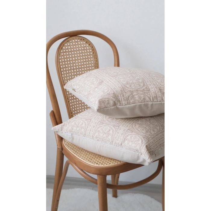 Kahve Bukhar Keten Kırlent Kılıfı