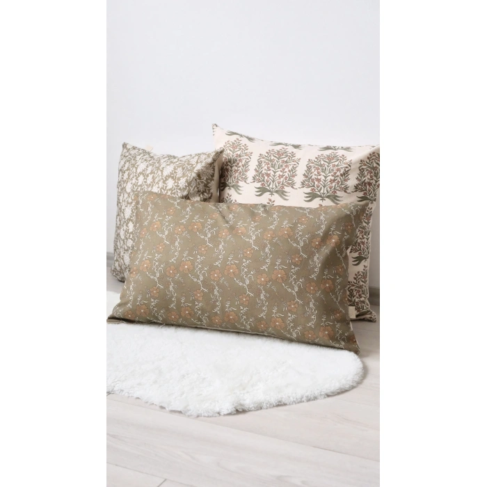 Haki Laleh Keten Kırlent Kılıfı