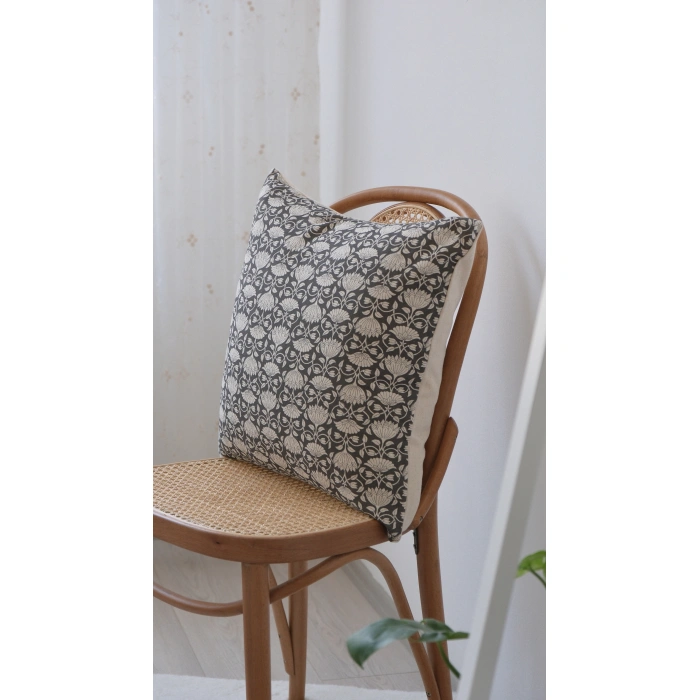 Siyah Samar Keten Kırlent Kılıfı