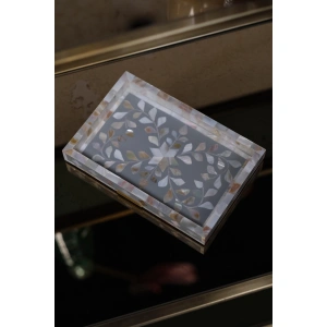 Firuz Sedef Kakma Mini Tepsi Gri