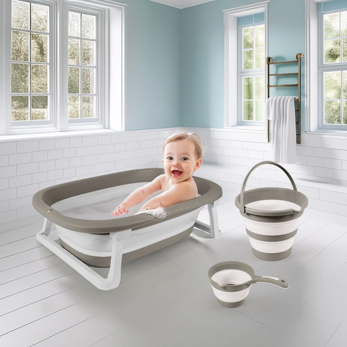 DOLU 7273 KATLANABİLİR 3LÜ BEBEK BANYO SETİ STONE GRİ
