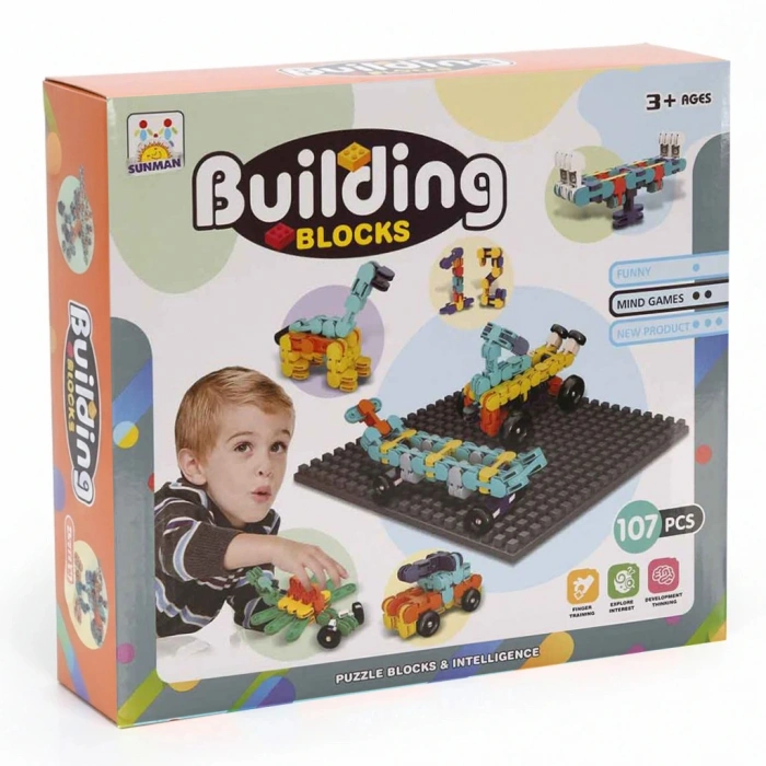 SUNMAN S00004843 SUN-YFN-BLOK SET BUILDING BLOCKS ŞEKİLLİ YAPIM BLOKLARI 107PRÇ