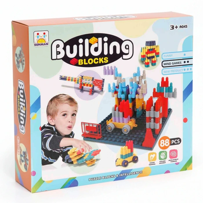 SUNMAN S00004844 SUN-YFN-BLOK SET BUILDING BLOCKS ŞEKİLLİ YAPIM BLOKLARI 88PRÇ.